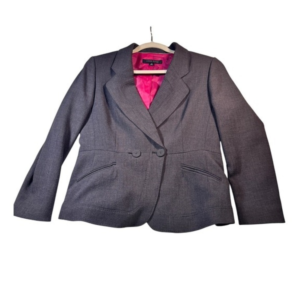Anne Klein Suit Womens 12P Gray Blazer Jacket Pink Lined Business Career